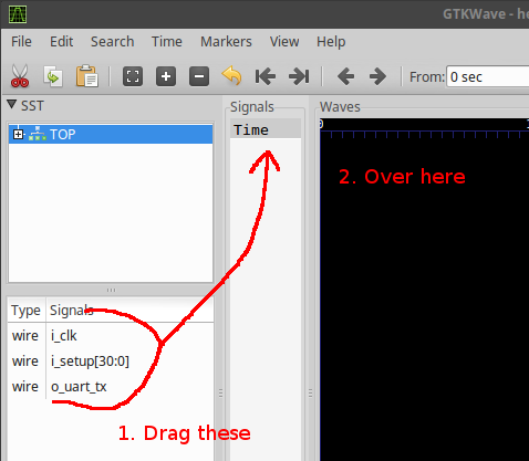 Dragging waveforms to view in GTKWave