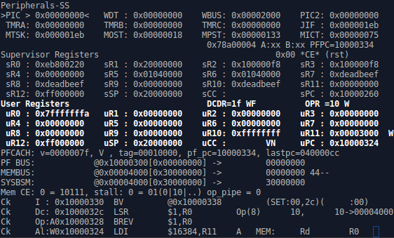 Snapshot of the ZipCPU simulation debugger