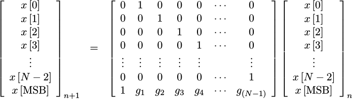 Matrix equation for a Fibonacci shift register