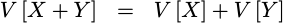 Equation showing the variance of the sum of two values
